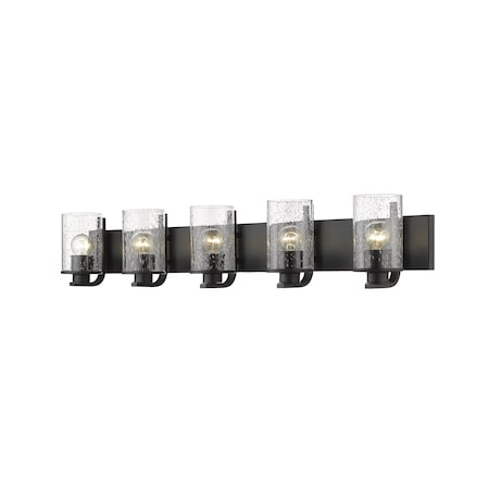 Z-Lite Beckett 5 Light Vanity, Matte Black And Clear Seedy 492-5V-MB